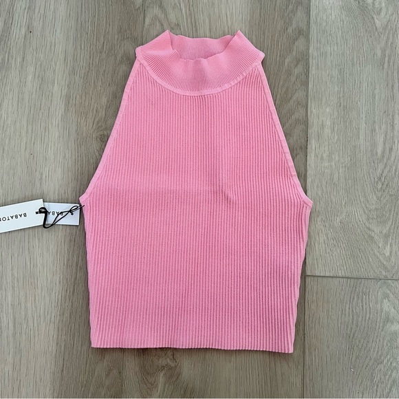 Aritzia Babaton Pink Sculpt Knit Mockneck Halter Top - Picture 1 of 4